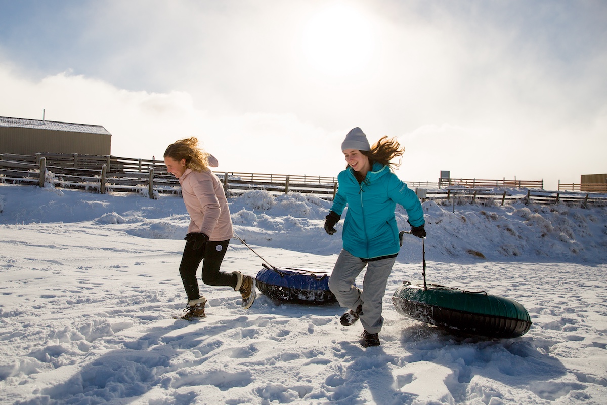 Snow Farm ladies running with ringos